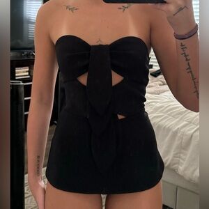 Black express cut out ribbon tube blouse